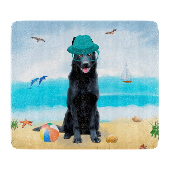 Schwarzer Schäferhund am Strand Schneidebrett (Vorderseite)