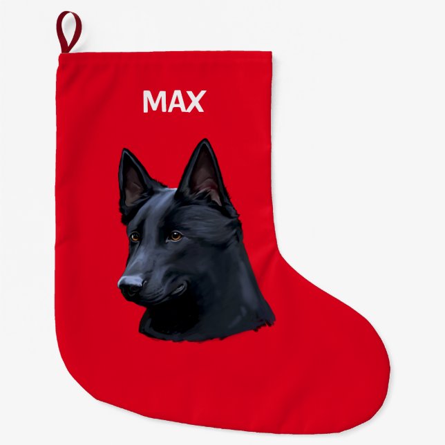 Schwarzer Schäferhund-Hundename kundengerecht Großer Weihnachtsstrumpf (Vorderseite)