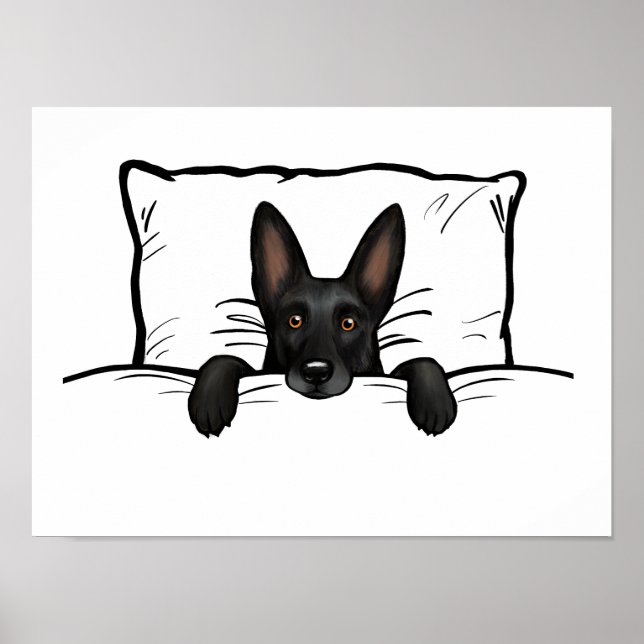 Schwarzer Schäferhund in Bettkopfform getuckt Poster (Vorne)