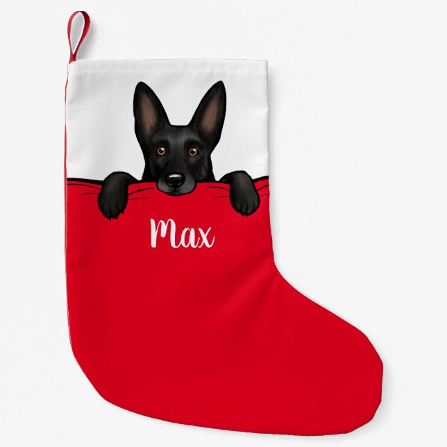 Schwarzer Schäferhund Niedlich Personalisiert Kleiner Weihnachtsstrumpf (Vorderseite)