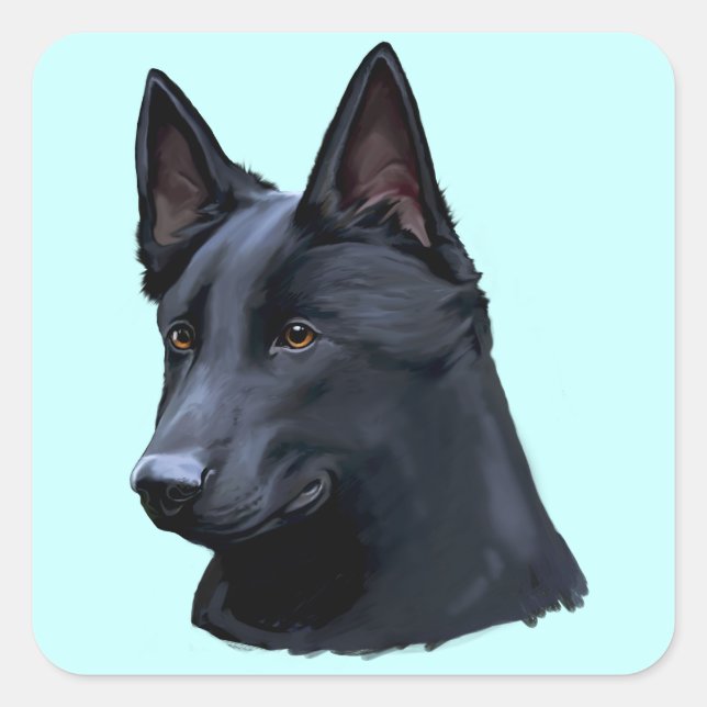 Schwarzer Schäferhund Quadratischer Aufkleber (Vorderseite)