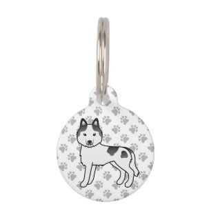 Schwarzer Schecke Siberian Husky Süßer Cartoon-Hun Haustiermarke