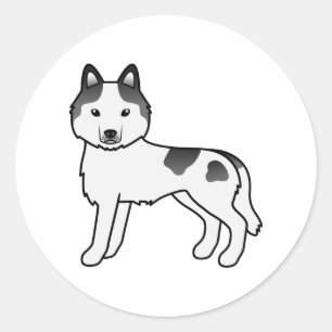 Schwarzer Schecke Siberian Husky Süßer Cartoon-Hun Runder Aufkleber