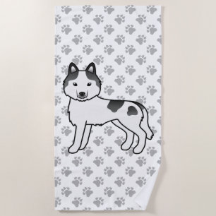 Schwarzer Schecke Siberian Husky Süßer Cartoon-Hun Strandtuch