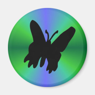 Schwarzer Schmetterling auf blauem grünem Regenbog Magnet