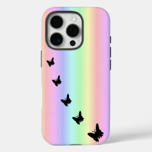 Schwarzer Schmetterling auf Pastell Rainbow iPhone 16 Pro Hülle