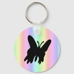 Schwarzer Schmetterling auf Pastell Rainbow Schlüsselanhänger