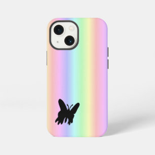 Schwarzer Schmetterling auf Pastell-Regenbogen iPhone 13 Mini Hülle