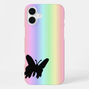 Schwarzer Schmetterling auf Pastell-Regenbogen iPhone Hülle