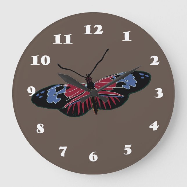 Schwarzer Schmetterling Große Wanduhr (Vorderseite)