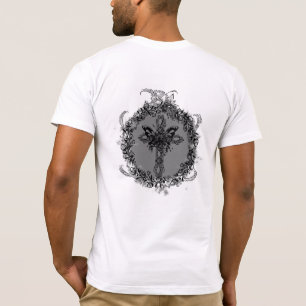 Schwarzer Schmetterling Kreuz Blume Rahmen floral T-Shirt
