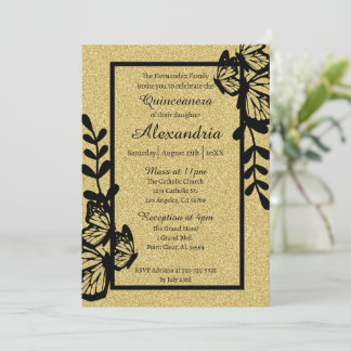 Schwarzer Schmetterling Quinceanera Einladung