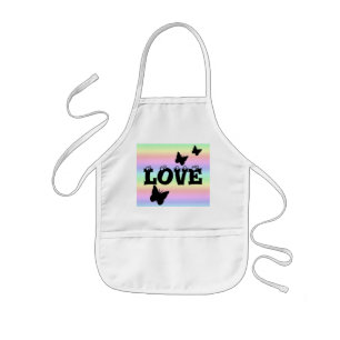 Schwarzer Schmetterling und Liebe auf Regenbogen Kinderschürze