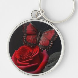 Schwarzer Schmetterling und Rose Schlüsselanhänger