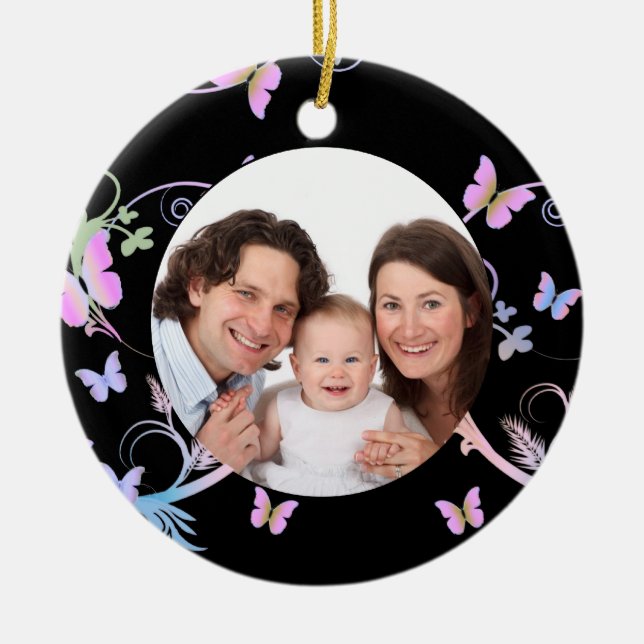 Schwarzer Schmetterlings-Rahmen Keramikornament (Vorne)