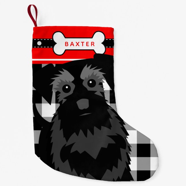Schwarzer Schnauzer Hund altmodisch Kariert Kleiner Weihnachtsstrumpf (Vorderseite)
