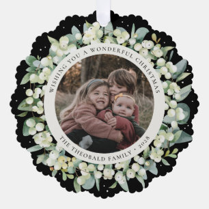 Schwarzer Schneebeeren+Eukalyptus-Weihnachtskranz Ornament Karte