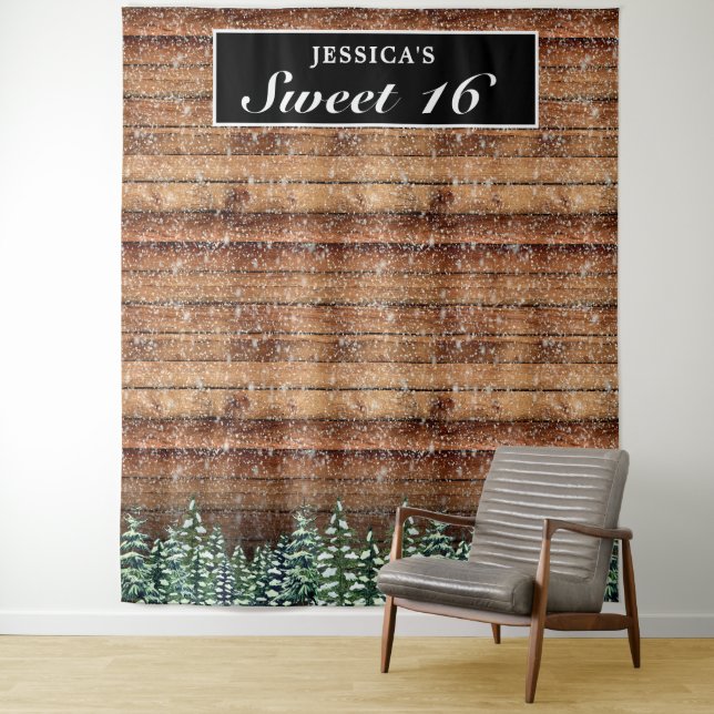 Schwarzer Schneewald Sweet 16 Foto Hintergrund Wandteppich (Beispiel)