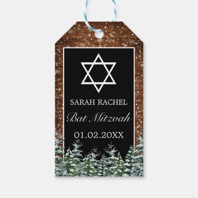 Schwarzer Schneewald und Waldkiefer Bat Mitzvah Geschenkanhänger (Vorderseite)