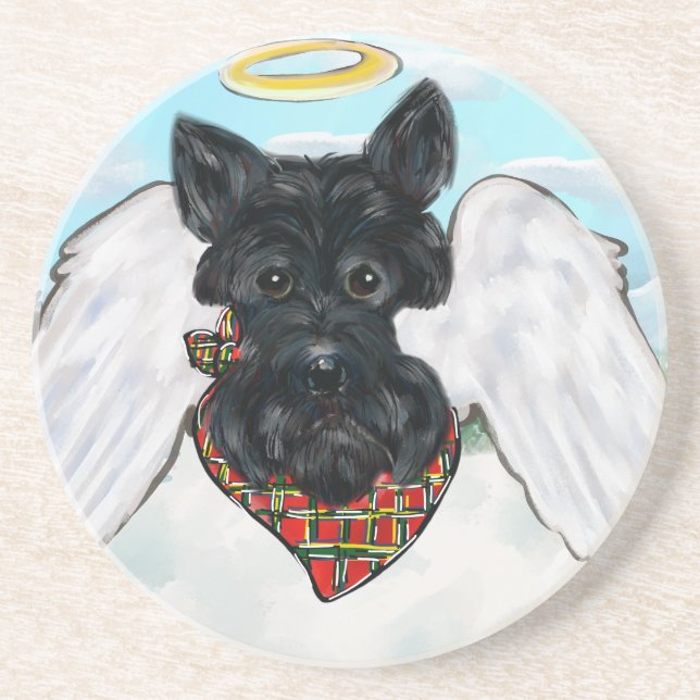 Schwarzer Schottischer Terrier Engel Sandstein Untersetzer (Vorne)