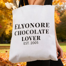 Schwarzer Schriftname etablierter Schokoladenliebh Tasche