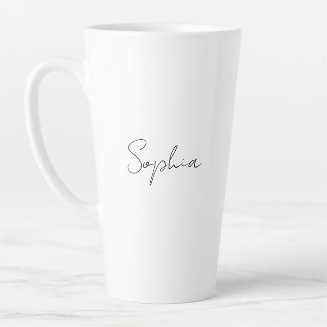 Schwarzer Schriftname oder Monogramm auf Weiß Milchtasse (Links)