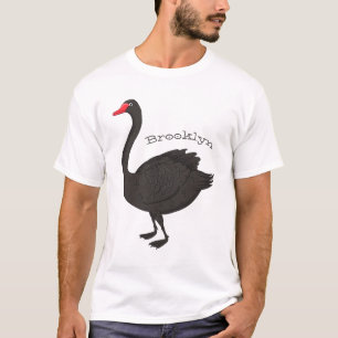 Schwarzer Schwan-Cartoon-Abbildung T-Shirt