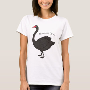 Schwarzer Schwan-Cartoon-Abbildung T-Shirt