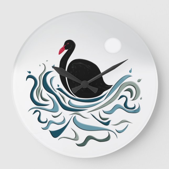 Schwarzer Schwan Große Wanduhr (Vorderseite)