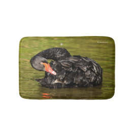 Schwarzer Schwan im Teich Badematte