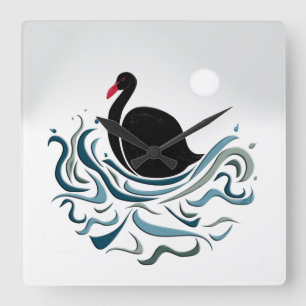 Schwarzer Schwan Quadratische Wanduhr