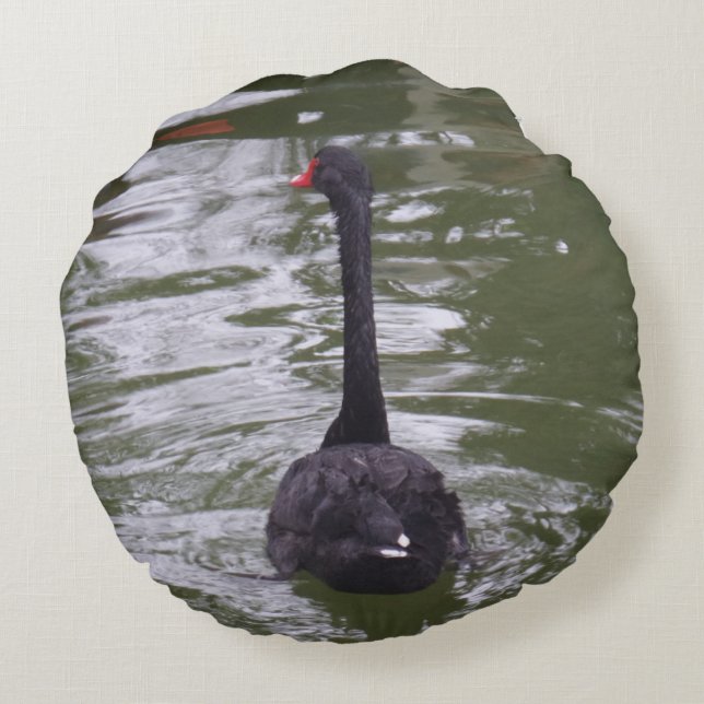 Schwarzer Schwan Rundkissen Rundes Kissen (Rückseite)