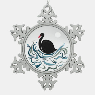Schwarzer Schwan Schneeflocken Zinn-Ornament