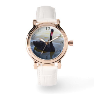 Schwarzer Schwan schwimmen am Fluss, Ladys Watch Armbanduhr