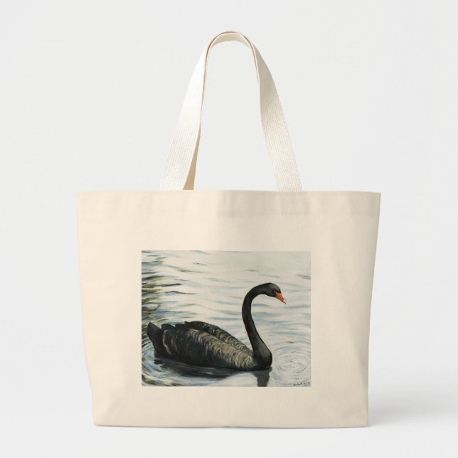 "Schwarzer Schwan-" Vogel-Kunst-Tasche Jumbo Stoffbeutel (Vorne)