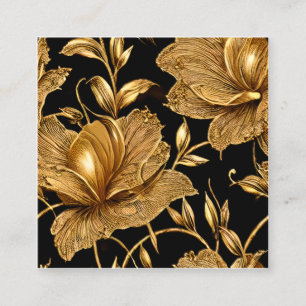 Schwarzer Schwarz Zartes Blumenmuster Quadratische Visitenkarte