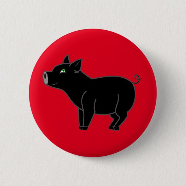 Schwarzer Schwein-Knopf Button (Vorderseite)