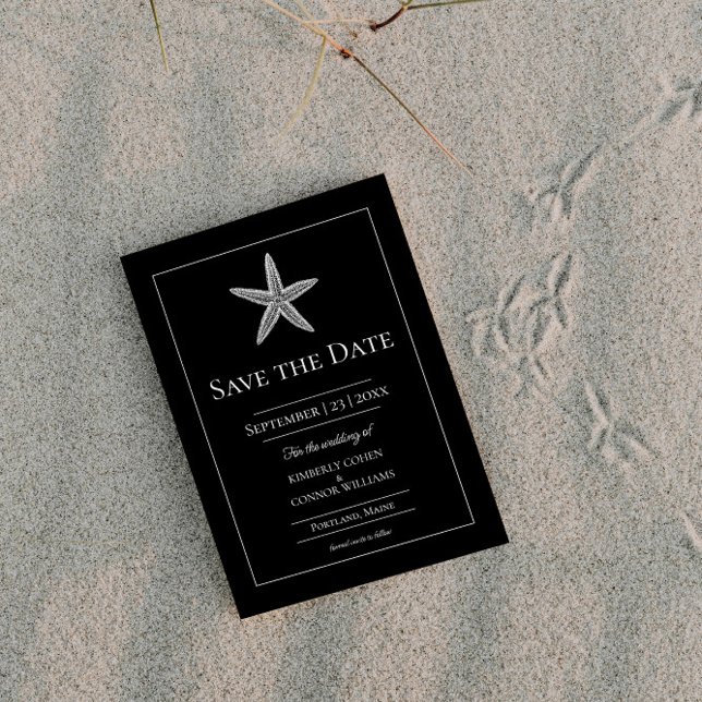 Schwarzer Seestern Monogramm Foto Save The Date (Black Starfish Monogram Photo Save the Date)