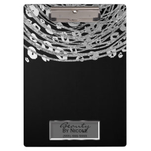 Schwarzer Silber Gepard Leopard Glam Personalisier Klemmbrett