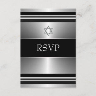 Schwarzer silberner Davidsstern Bar Mitzvah UAWG RSVP Karte