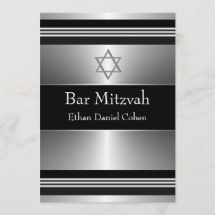 Schwarzer silberner Davidstern Bar Mizwa Einladung