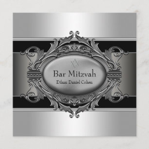 Schwarzer silberner Davidstern Bar Mizwa Einladung
