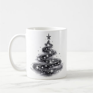 Schwarzer silberner funkelnder Weihnachtsbaum Kaffeetasse