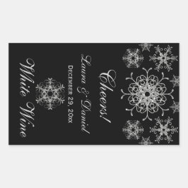 Schwarzer Silberner Glitzer Schneeflocken Weinkleb Rechteckiger Aufkleber