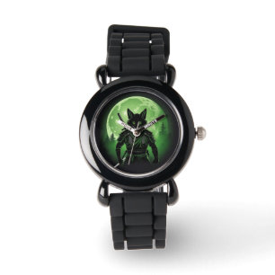 Schwarzer Silhouette Fox Armbanduhr