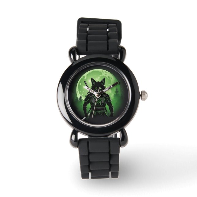 Schwarzer Silhouette Fox Armbanduhr (Vorderseite)