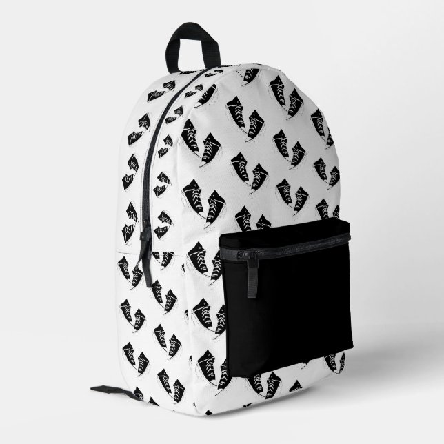 Schwarzer Sneaker Design Druck Sticken Rucksack (Rückseitige Ecke links)