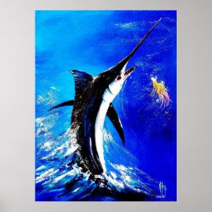 Schwarzer Speerfisch "Schwarz-Angriff " Poster