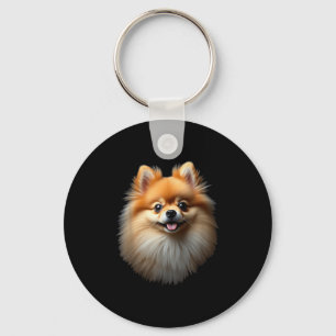 Schwarzer Spitz Dog Pom Gesicht Schlüsselanhänger
