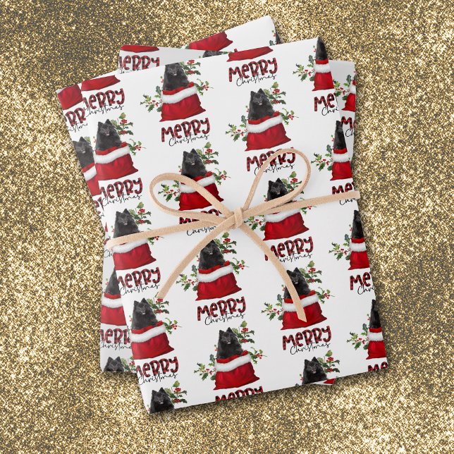 Schwarzer Spitz in der Weihnachtsgeschenktasche Geschenkpapier Set (Von Creator hochgeladen)